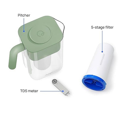Culligan with ZeroWater Technology 10-Cup Water Filter Pitcher – Includes 5-Stage Advanced Water Filter, IAPMO Certified to Reduce Lead, Total PFAS, Mercury, Fluoride, and Chlorine - Sage