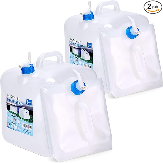 INNO STAGE 2 PACK Collapsible Water Container 5.3 Gallon with Spigot, Camping Water Storage Carrier Jug for Outdoors Hiking, Foldable Portable Water Canteen