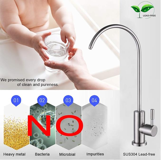 ESOW Kitchen Water Filter Faucet, 100% Lead-Free Drinking Water Faucet Fits Most Reverse Osmosis Units or Water Filtration System in Non-Air Gap, Stainless Steel 304 Body Brushed Nickel Finish