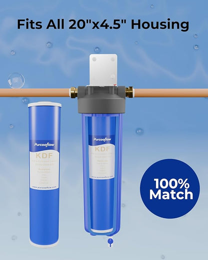 20x4.5 Inch KDF Water Filter, Heavy Metal Reduction (Lead, Mercury, Arsenic), Whole House Replacement Cartridge for 20" x 4.5" Housings