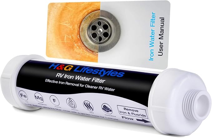 H&G lifestyles RV Garden Hose Filter for Well Water, Iron Filter for Garden Hose,RV Iron Water Filter to Remove Chlorine Heavy Metal Manganese, Softens Water,RV Water Filter for RV Campers,3/4" GHT