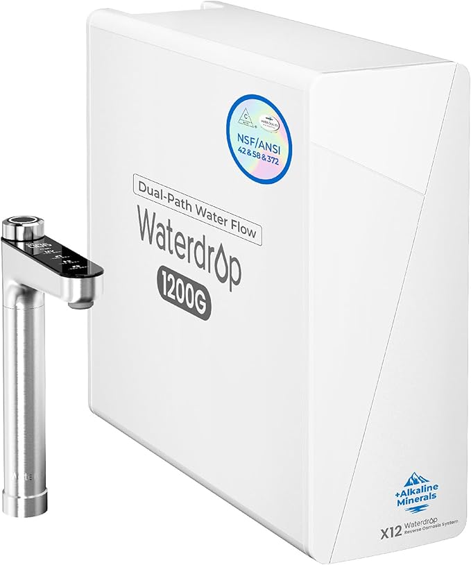 Waterdrop X12-PRO Dual Flow Reverse Osmosis Water Filter, Alkaline Mineral, 1200 GPD Tankless RO System, 11-Stage RO Water Filter, Smart Faucet, BPA Free, Attaches to Your Existing Kitchen Faucet