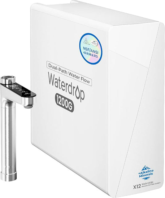 Waterdrop X12-PRO Dual Flow Reverse Osmosis Water Filter, Alkaline Mineral, 1200 GPD Tankless RO System, 11-Stage RO Water Filter, Smart Faucet, BPA Free, Attaches to Your Existing Kitchen Faucet