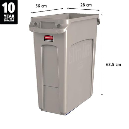 Rubbermaid Commercial Products SLIM JIM Plastic Rectangular Trash/Garbage Can/Bin with Venting Channels 16 GALBeige for Kitchens/Classrooms/Offices/Back of House