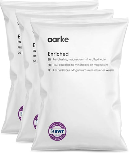 Aarke Enriched Filter Refill Granules - Minerals Infused for Alkaline pH, Eco-Friendly, 8-Week Performance, Compatible With Purifier Pitchers (3 pack)