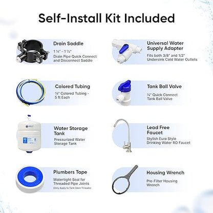WECO TINY-36 Reverse Osmosis Water Filter System - Compact 4-Stage RO Filtration with TFC Membrane and Lead-Free Faucet - Includes Water Tank