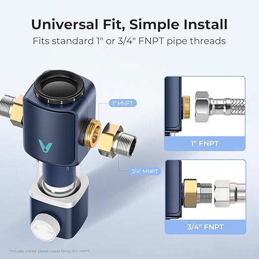 VIOMI 40 Micron Spin Down Sediment Filter, Backwash Whole House Water Filtration System for City Water, NSF/ANSI 372 Certified, Reusable Pre-Filtration System, 1" MNPT + 3/4" MNPT, BPA-Free
