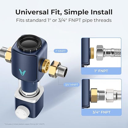 VIOMI 40 Micron Spin Down Sediment Filter, Backwash Whole House Water Filtration System for City Water, NSF/ANSI 372 Certified, Reusable Pre-Filtration System, 1" MNPT + 3/4" MNPT, BPA-Free