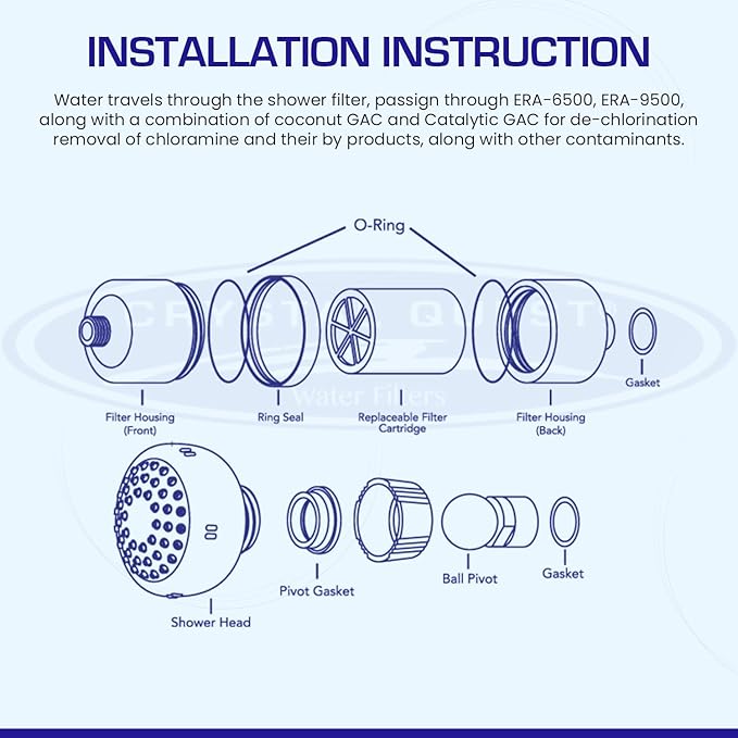 Crystal Quest Shower Filter with Head, Shower Head Filter for Hard Water, Shower Water Filter Removes Chlorine, chloramines & VOCs, Filter Shower Head, Improves Skin & Hair, Long-Lasting - Gold