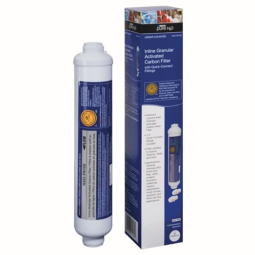 Watts Premier H2O-FK102 Pure H2O 2,500 Gallon RO (Reverse Osmosis) GAC Carbon Inline Filter with 1/4" FNPT Connection and Two 1/4" Quick Connect Adapters for Refrigerator, RV, Camper, Water Cooler