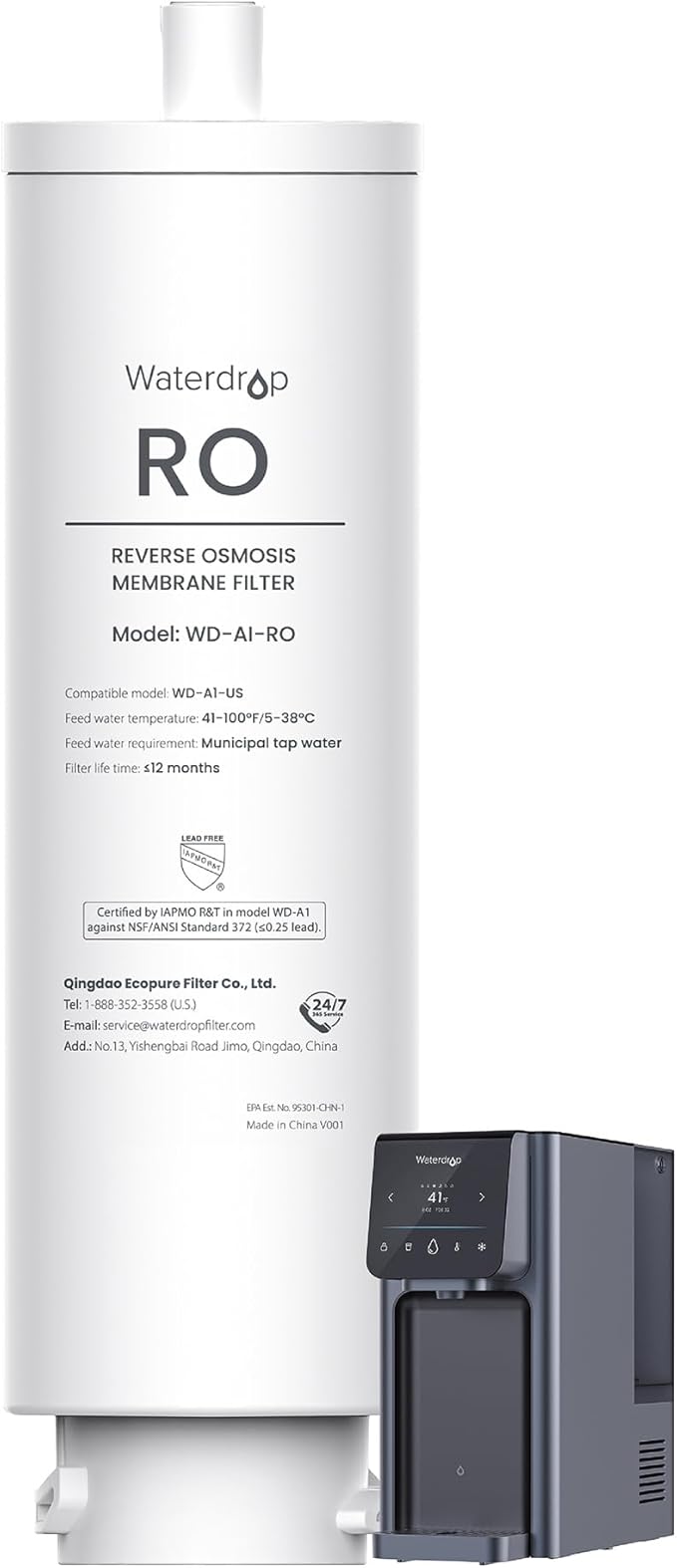 Waterdrop A1-RO Filter, Replacement for Waterdrop A1 Reverse Osmosis Hot Cold water Dispenser, 12-month Lifetime