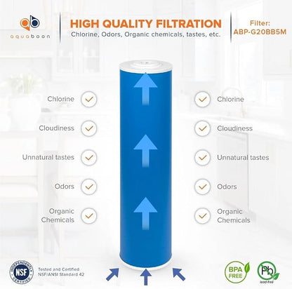 Aquaboon 5 Micron 20 x 4.5 Whole House Water Filter Replacement Cartridge Grabular Activated Carbon (GAG) for 1-Stage Water Filtration System 6 Pack