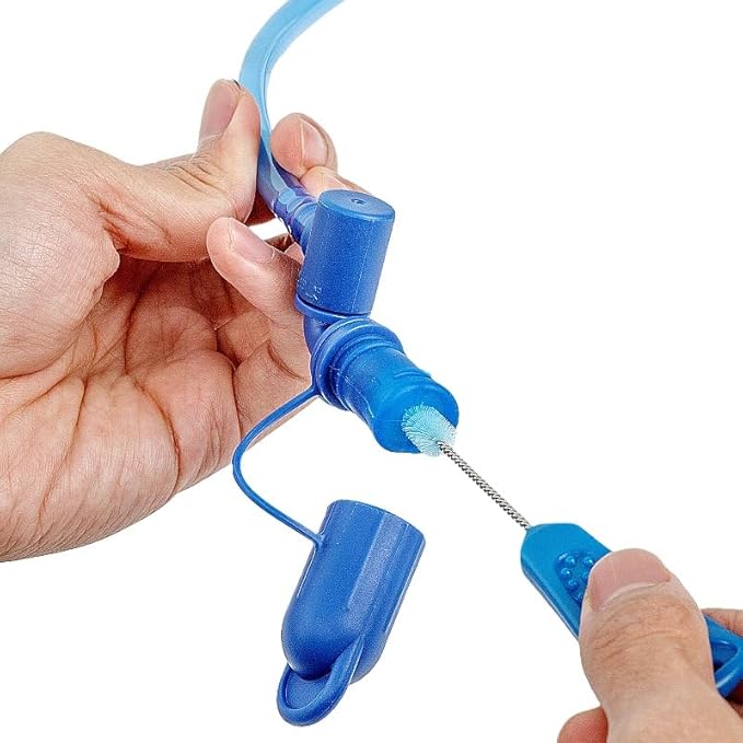 4PCS Hydration Bladder Cleaning Kit, Water Bladders Cleaner Set with Flexible Long Brush for Hose, Small Bite Valve Brush, Big Brush, Drying Collapsible Bladder Frame, Carrying Pouch