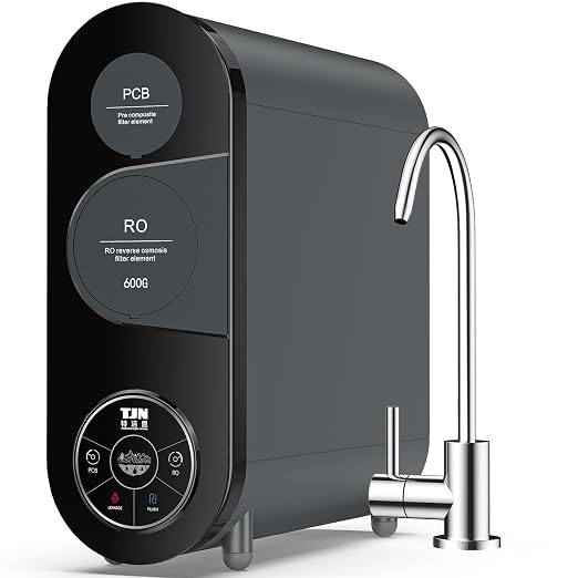 TJN 600G RO Water Purifier，FCC & UL 979 Certification. 600G High Flow (1.5L/min), Dual RO+PCB Filters. Reduces TDS & PFAS, 2:1 Pure-to-Drain Ratio. Includes Faucet & Tubing, Under Sink Installation