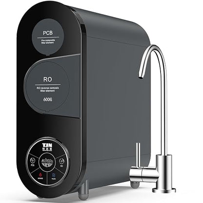 TJN 600G RO Water Purifier，FCC & UL 979 Certification. 600G High Flow (1.5L/min), Dual RO+PCB Filters. Reduces TDS & PFAS, 2:1 Pure-to-Drain Ratio. Includes Faucet & Tubing, Under Sink Installation