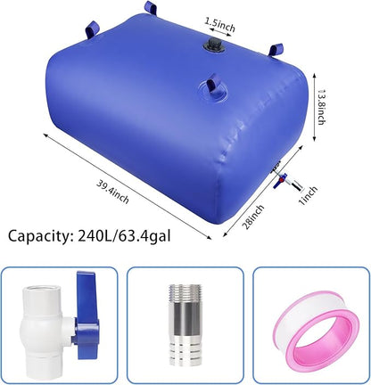 Water Storage Bladder Portable - Collapsible Water Tank 63.4Gal/240L with Stainless Steel Fittings, Leak-Proof & Durable Cistern – Portable Water Bladder for Emergency, Farming Irrigation Use