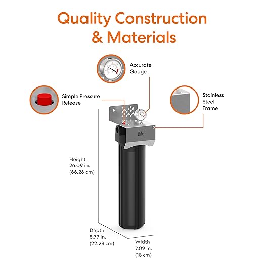 Brio Whole House Water Filter System w/Gauge & Fast-Flow Phosphate Anti-Scale Filter 4.5" x 20" | Removes Dirt, Improves Taste & Protects Home Appliances | 900 GPH | 100,000 Gallons or 12 Months