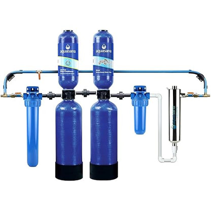 Aquasana Whole House Water Filter System | 1,000,000 Gallons | Salt-Free Softener Alternative | UV, Carbon & KDF | Tackles up to 99.99% Chlorine, Bacteria, Viruses, Sediment & Scale | EQ-1000-AST-UV