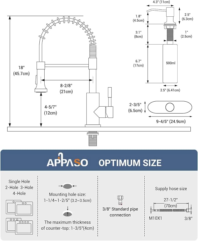 APPASO Spring Kitchen Faucet with Soap Dispenser Oil Rubbed Bronze | NSF/ANSI/CAN 372 & Lead-free, Pull Down Kitchen Sink Faucet, SUS304 Stainless Steel Single Handle High Arc Faucet
