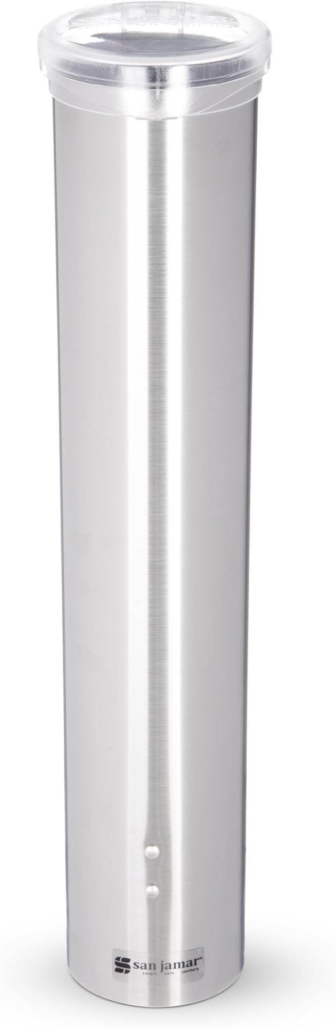 San Jamar Small Pull-Type Cup Dispenser Fits 3-4.5 Oz Cone Cups, 3-5 Oz Flat Cups with Flip Caps for Restaurants, Dining Halls, and Fast Food, Stainless Steel, 16 Inches, Silver