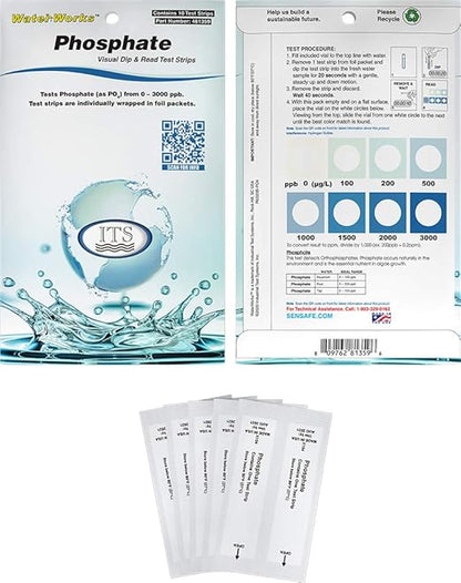 WaterWorks Phosphate Test Strip | 0-3000ppb Range| 10 Individually Wrapped Test Strips in Pocket Pack | Drinking Water, Pool & Spa, Aquarium
