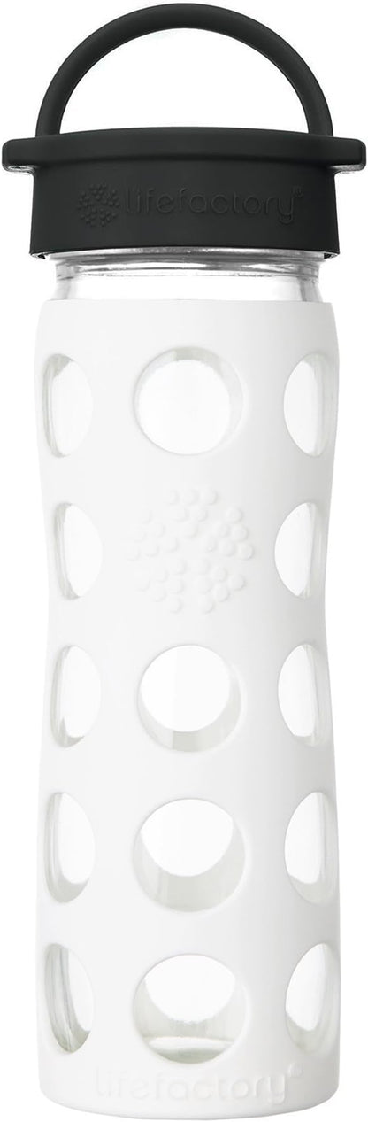 Lifefactory 16-Ounce BPA-Free Glass Water Bottle with Classic Cap and Protective Silicone Sleeve, Optic White