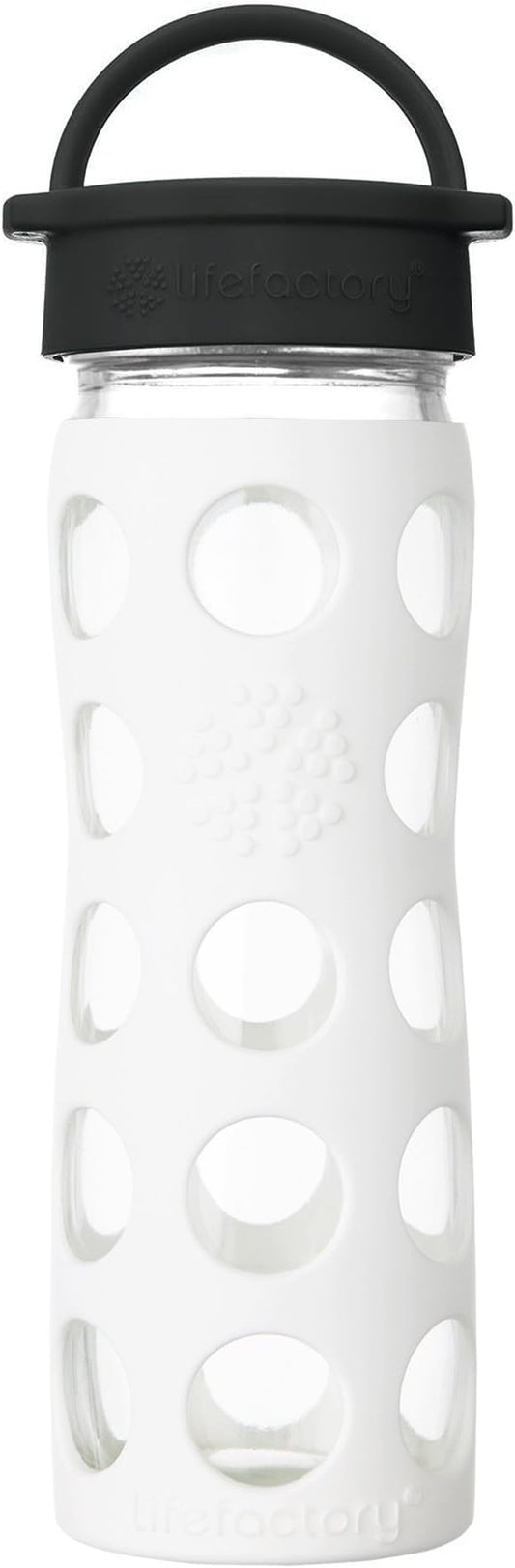 Lifefactory 16-Ounce BPA-Free Glass Water Bottle with Classic Cap and Protective Silicone Sleeve, Optic White