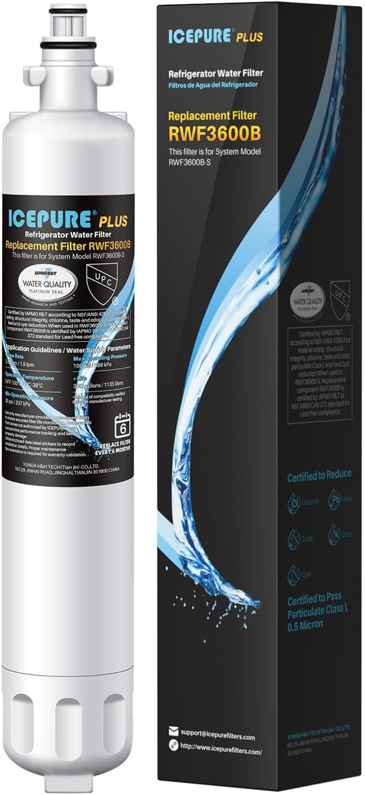 ICEPURE RPWF Refrigerator Water Filter, Replacement for GE RPWF (Not RPWFE), RWF1063, RWF3600B, WDS-RPWF, WSG-4, DWF-36, R-3600, AQF-RPWF, MPF15350, OPFG3-RF300, WF277, 1Pack