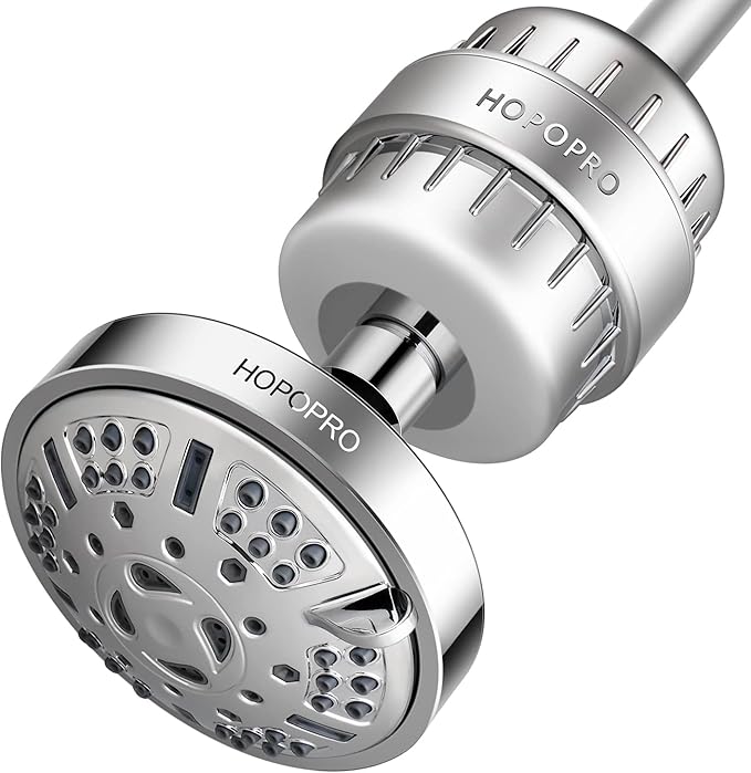 HOPOPRO 9 Modes Shower Head and 18 Stages Shower Filter Combo, High Pressure Filtered Showerhead High Output Shower Head Combo Purifying Water for Water Healthy Life