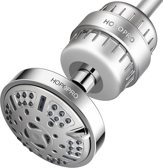 HOPOPRO 9 Modes Shower Head and 18 Stages Shower Filter Combo, High Pressure Filtered Showerhead High Output Shower Head Combo Purifying Water for Water Healthy Life