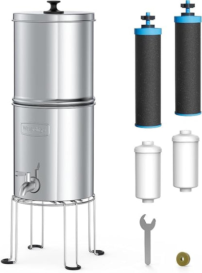 Waterdrop TK-AD-FS Alkaline Gravity Water Filter System, Increase PH | Reduces Fluoride and Chlorine, with 4 Filters and Metal Spigot for Home, Camping, Travel, Emergencies, 2.25G