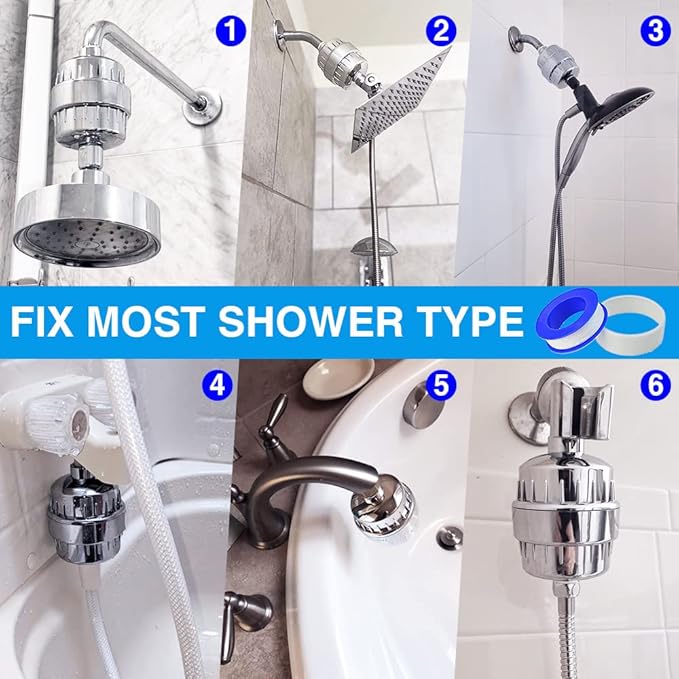 Shower Filter, 20 Stage Shower Head Filter for Hard Water High Output Shower Water Filter Shower Water Softener with 3 Replaceable Filter Cartridges Reduce Chlorine, Dry Skin, Itchy Scalp -Chrome
