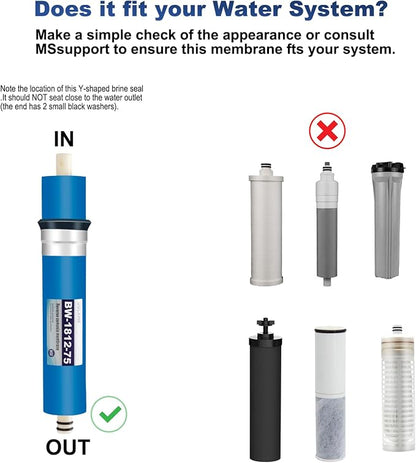 Reverse Osmosis Membrane 75 GPD 11.75"x1.75" RO Membrane Water Filter Replacement Fits Standard for Under Sink RO Drinking Water Filter Filtration Purifier System 1 Pack