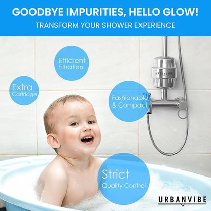 Urbanvibe Luxury Filtered Shower Head Set 20+3 Stage Shower Filter for Hard Water - Removes Chlorine and Harmful Substances - Showerhead Filter High Output