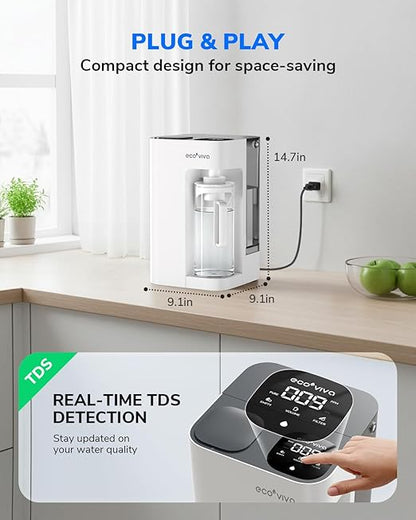 Mate 3 Countertop Reverse Osmosis Water Filter with 2 Smart Auto-Filling Pitchers, 8 Stage RO Water Filtration System, Water Purifier for Home, Office, 3:1 Pure to Drain, White