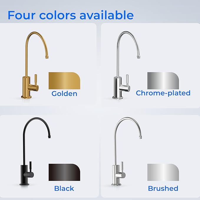 Waterdrop G2FCT-Gold Drinking Water Faucet, Reverse Osmosis Faucet, Water Filter Faucet for Kitchen Bar Sink, Single Handle, Easy to Install, Lead-Free, Stainless Steel, Brushed Gold
