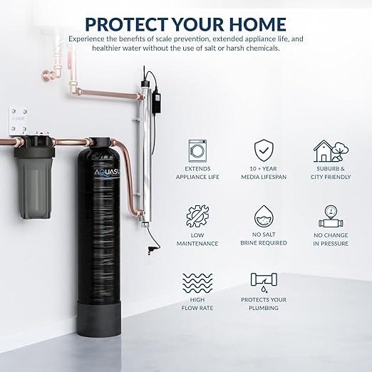Aquasure Serene Lite Whole House Salt-Free Water Conditioning Descaler System with Triple Purpose Pre-Treatment Filter (650,000 Gallons Salt-Free System with UV)