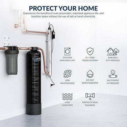 Aquasure Serene Lite Whole House Salt-Free Water Conditioning Descaler System with Triple Purpose Pre-Treatment Filter (650,000 Gallons Salt-Free System with UV)