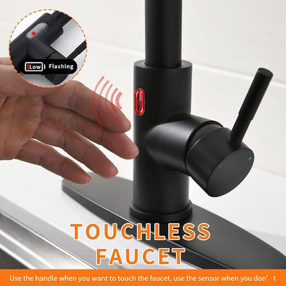 Touchless Kitchen Faucet with Pull Down Sprayer for Kitchen Sink, Single Handle Motion Sensor Faucet with LED Light and Dual-Function Spray, Hands-Free Matte Black