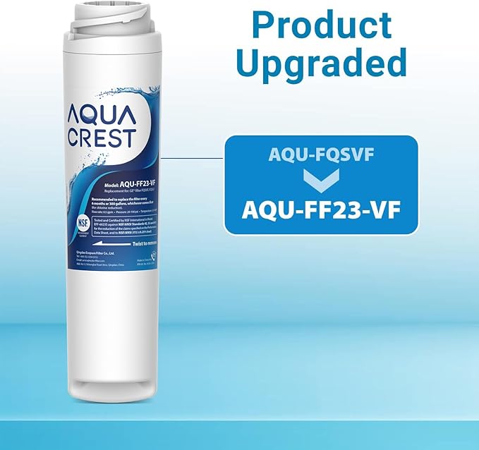 AQUA CREST FQSVF FQSVN Under Sink Water Filter, NSF/ANSI 401 Certified, Replacement for GE FQSVF, FQSVN, FQSLF, Compatible with GE GXSV65R, Reduces PFAS, PFOA/PFOS, Model No.AQU-FF23-VF, 2 Pack