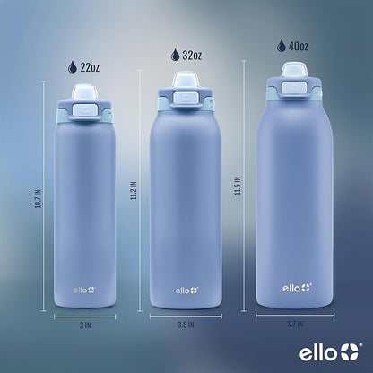 Ello Pop & Fill 32oz Stainless Steel Water Bottle with Quick Fill Technology, Double Walled and Vacuum Insulated Metal, Leak Proof Locking Lid, Sip and Chug, Reusable, BPA Free, Raincloud