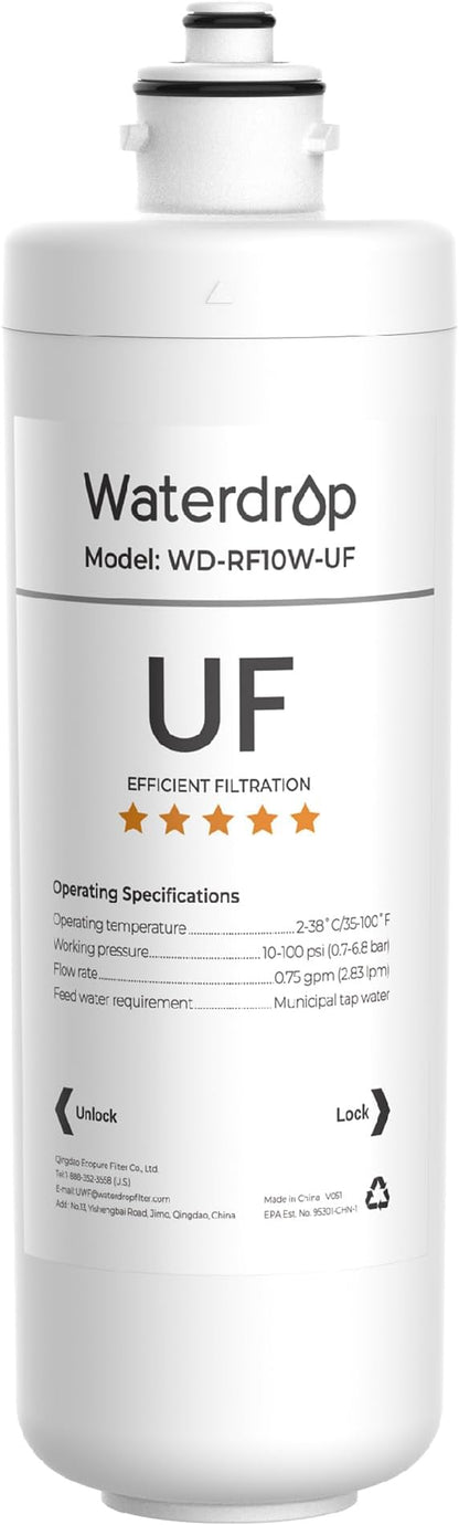 Waterdrop RF10W-UF 0.01 μm Water Filter Replacement for Waterdrop 10UAW-UF/10UBW-UF Under Sink Water Filtration System, White
