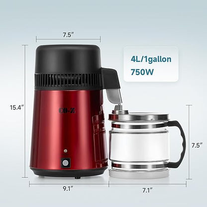 CO-Z Water Distiller, Stainless Steel Distilling Pure Water Machine for Home Countertop Table Desktop, 4L Distilled Water Making Machine, 4 Liter Water Purifier to Make Clean Water for Home