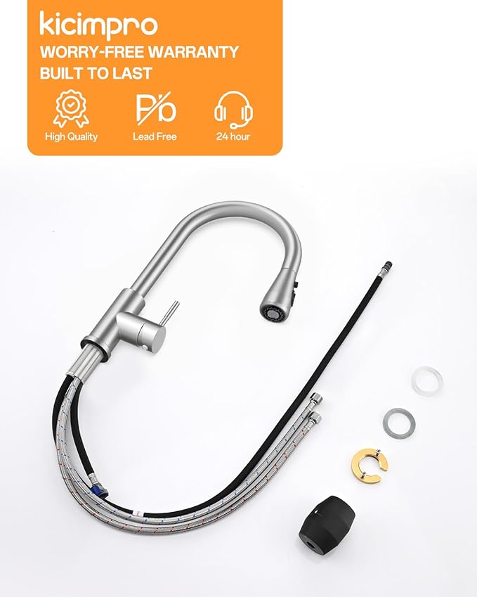 Kicimpro Kitchen Faucets with Pull Down Sprayer, NSF Certified Lead-Free 304 Stainless Steel Sink Faucet 1 Hole, Faucet for Kitchen Sink, Rv, Bar, Camper, Laundry, Easy Installation,Brushed Nickel