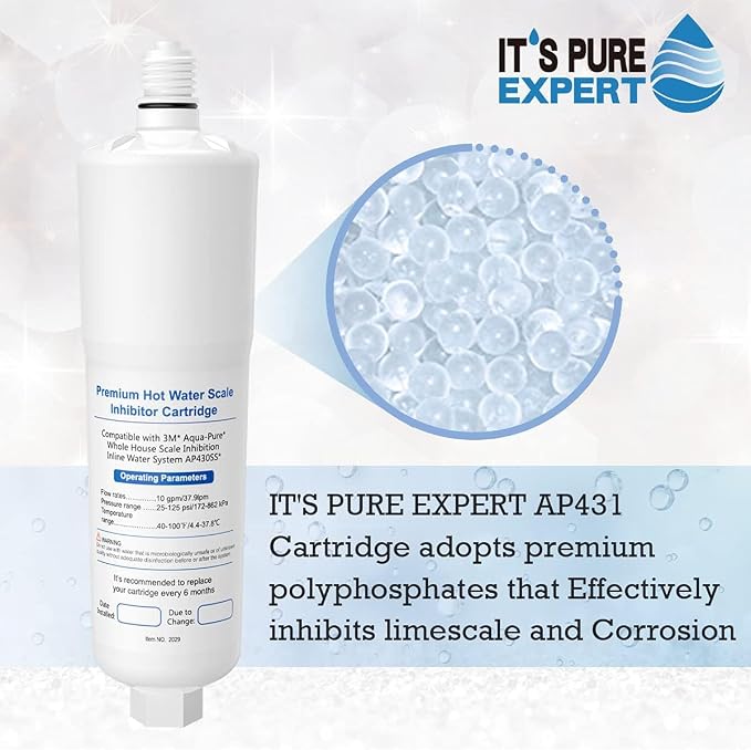 AP431 Cartridge, Replacement for Aqua-Pure Whole House Scale Inhibition Inline Water System Helps Prevent Scale AP430SS, 2 Pack (2, White)