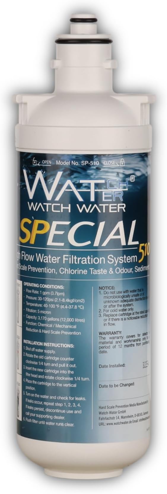 Special Filter 10in (SP 510-R) – Scale Prevention Cartridge – Removes Chlorine, Limescale, Odor – pH Balanced, No Sodium, No Phosphates – Coffee, Tea, Drinking Water Filter