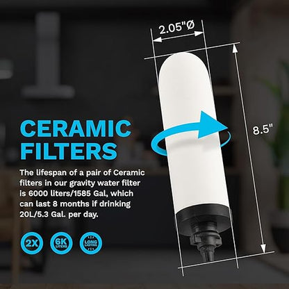Survivor Filter Ultra Gravity Water Filter Replacement Pack - 2X Ceramic Filter Replacement - Compatible with Big Berkey - Removes Bacteria, Viruses, and Parasites