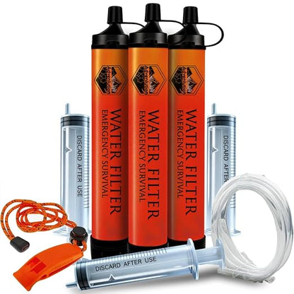 3-Pack Personal Water Filter Straw with Emergency Whistle | Portable Outdoor Survival Gear for Camping, Hiking, Backpacking, Hunting, Fishing, Travel & Home Car Emergency Evac Kits