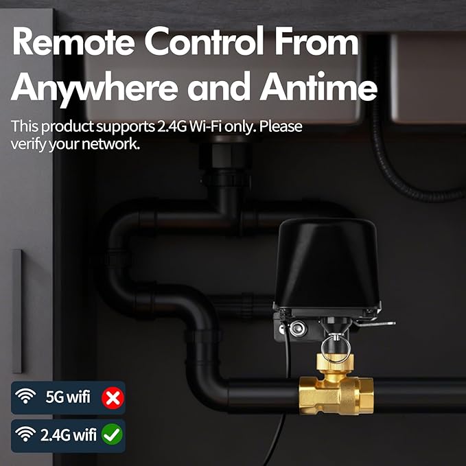 Owfeel WiFi Smart Water Valve, APP Remote Control, DN25 Ball Brass Water Valve, Compatible With Alexa, Google and Application Program iOS/Android, Only Supports 2.4 GHz WiFi (1")