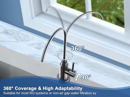 Water Filter Faucet, VMASSTONE Reverse Osmosis Faucet Fits Most RO Units or Water Filtration System in Non-Air Gap, Lead-Free Stainless Steel Drinking Water Faucet for Bar Kitchen Sink, RV (DM001 CG)